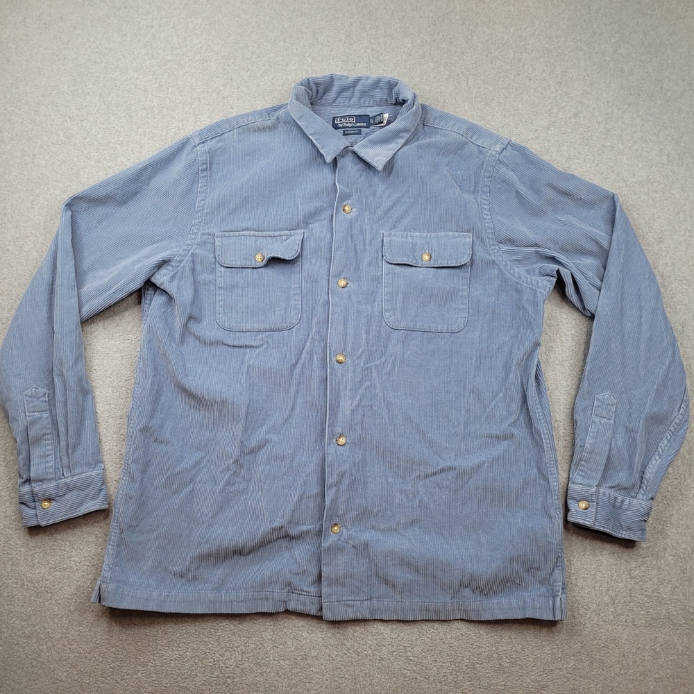 Polo Ralph Lauren Corduroy Button Down Mens XL Blue Classic Fit Long Sleeve